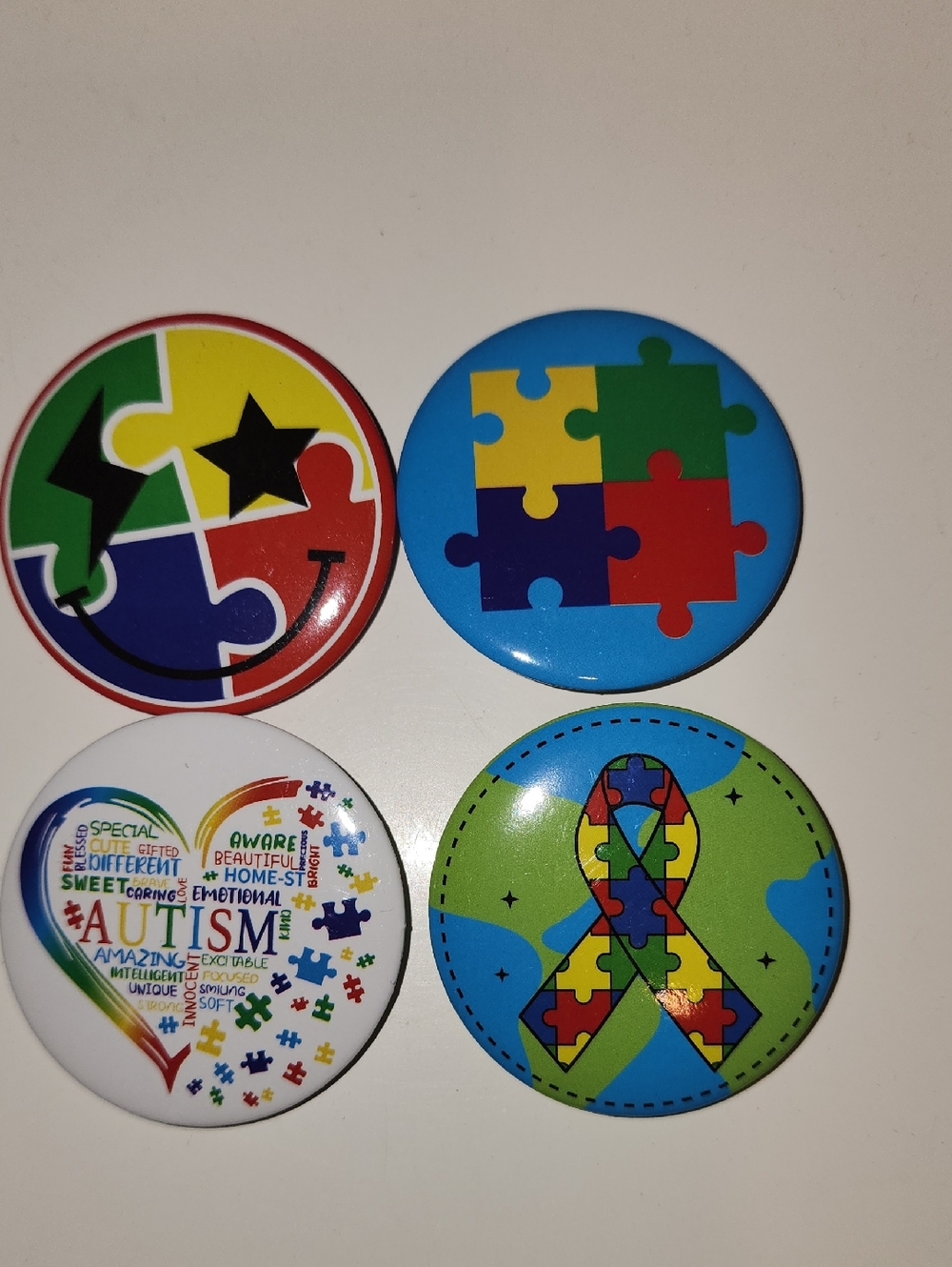 Autism Awareness Puzzle Buttons - Multicolor Set of 4 1.8"
